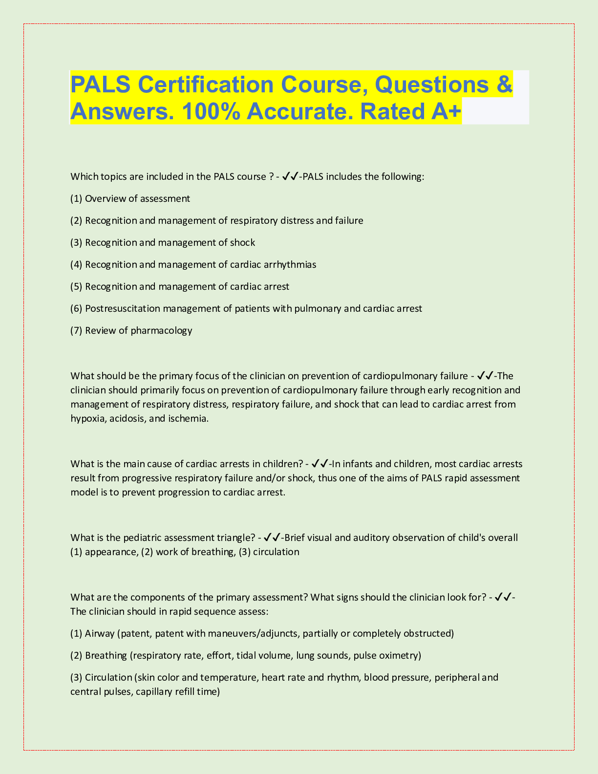 Preview image for PALS Certification Course, Questions &  Answers. 100% Accurate. Rated A+